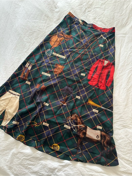 Ralph Lauren Dresses & Skirts - RARE 90’s Vintage Ralph Lauren Green Plaid Equestrian-Print Silk A-Line Skirt